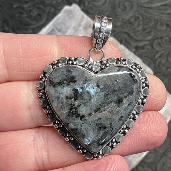 Larvikite Heart Pendant Crystal Stone Jewelry - Picture 1 of 6
